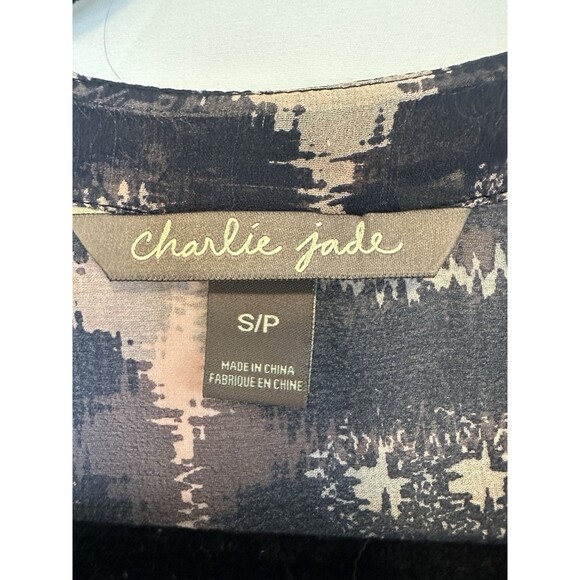 Charlie Jade Women Navy/Blush Chic Workwear, Silk, Casual, Flowy, Size S Sheer - Picture 8 of 12